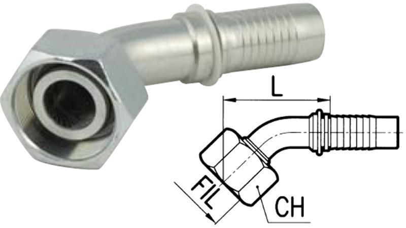 HIDRAULISKĀ SAVIENOJUMS DKOL 8 L AR SIEVIŠĶU ELBOW 45 DN6-M14X1,5