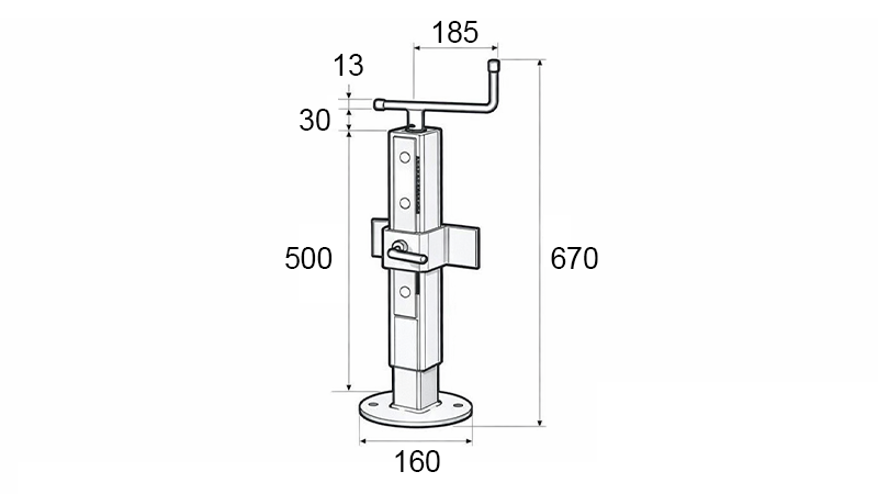 REGULĒJAMA VĪTNES ATBALSTA KĀJA (AUGSTUMS 500 mm - GAJIENS 300 mm) - 1.000 kg