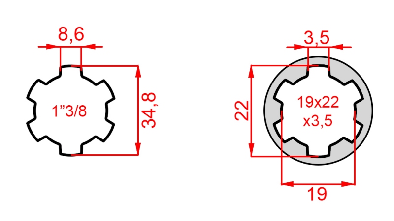 P.T.O. ADAPTERIS 13/8 21x25x5 - 6 ZOBI