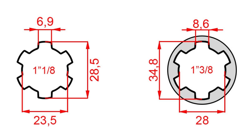 KARDANSKI NASTAVEK Z ZATIČEM iz 1-3/8  na 1-1/8 (150 mm)