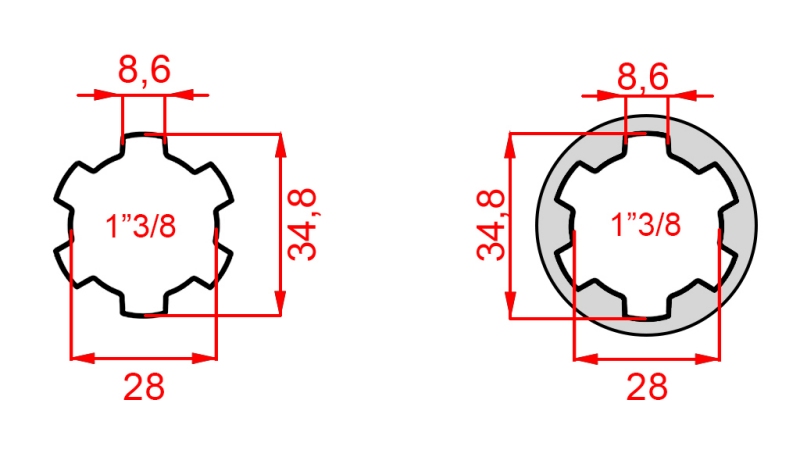 KARDANSKI NASTAVEK Z ZATIČEM iz 1-3/8  na 1-3/8 (150 mm)