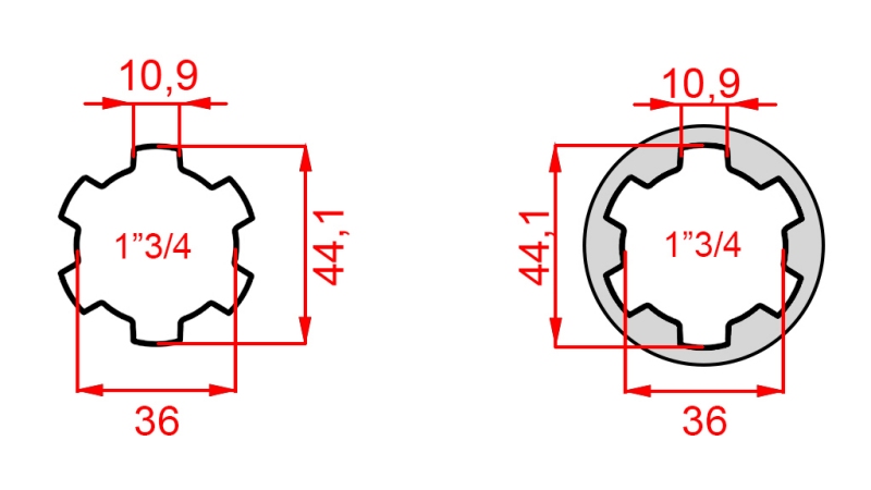 KARDĀNA ADAPTERIS AR TAPU NO 1-3/4 UZ 1-3/4 (165 mm)
