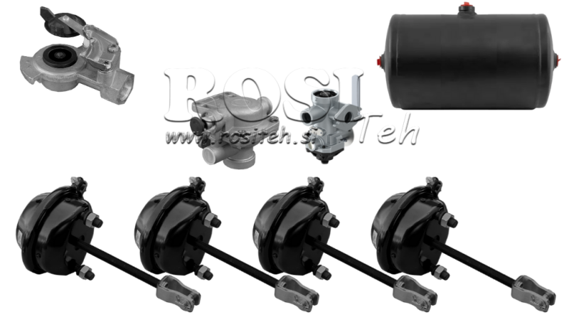 CONJUNTO DE FREIOS A AR PARA REBOQUE SISTEMA COMPLETO DE CIRCUITO ÚNICO 4 CILINDROS