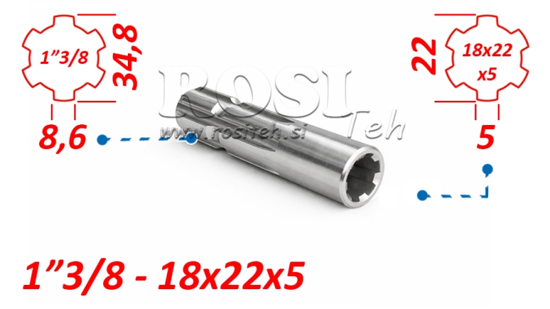 ADAPTADOR P.T.O. 13/8 18x22x5 - 6 DIENTES