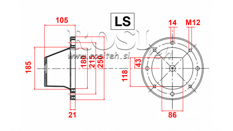 FLANGIA IDRAULICA - CAMPANA LS250 (EM2,2-4kW/GR1)