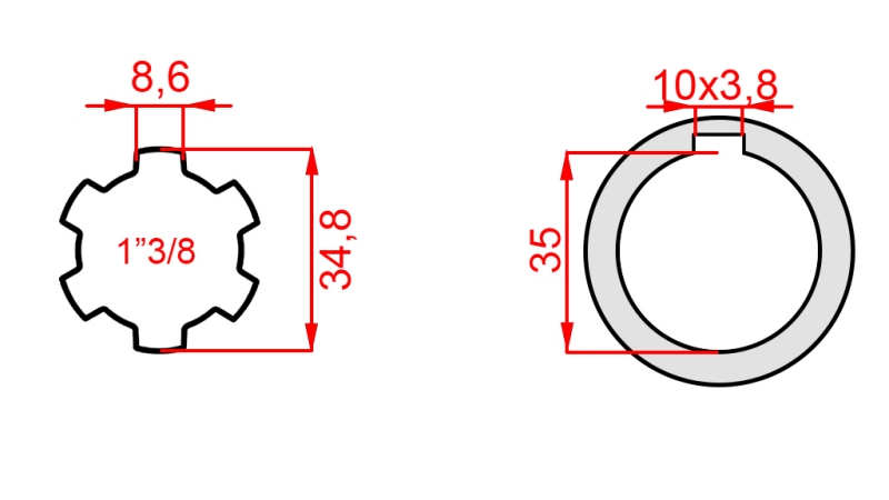 PTO ADAPTER 1-3/8 - HOLE fi 35 mm (160 mm)