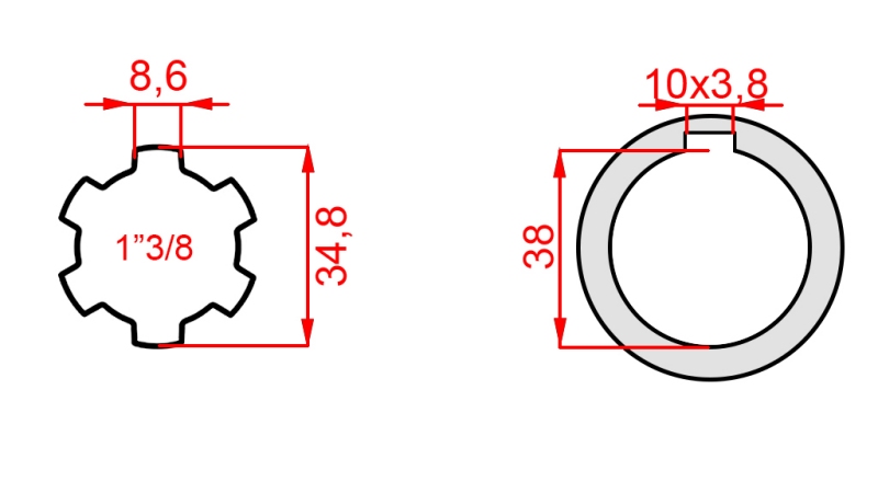 ADAPTADOR P.T.O. 1”3/8 - HOLE dia38mm