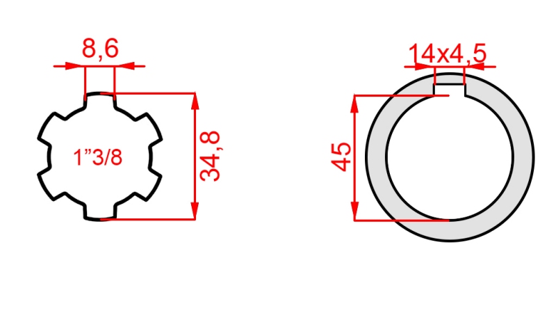 ADAPTER KARDANA 1-3/8 - OTWÓR fi 45 mm (180 mm)