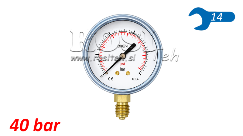 MANOMETRS DN63 VERTIKĀLS 0 - 40 BAR - 1/4