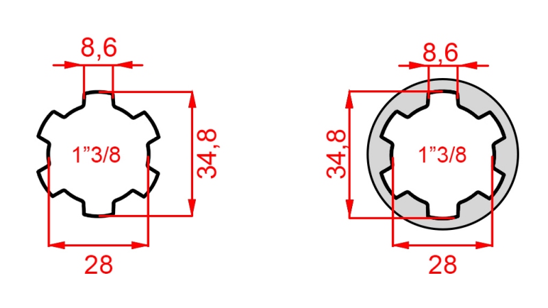 KARDĀNA ADAPTERIS NO 1-3/8 UZ 1-3/8 (150 mm)