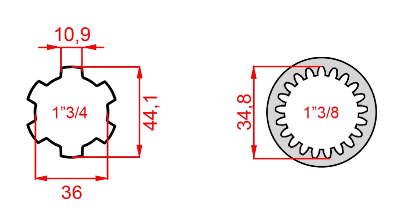 KARDANSKI NASTAVEK iz 1-3/8 (21 zob) na 1-3/4 (150 mm)