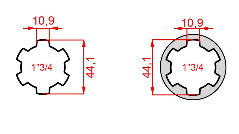 KARDAN ADAPTER VAN 1-3/4 NAAR 1-3/4 (165 mm)