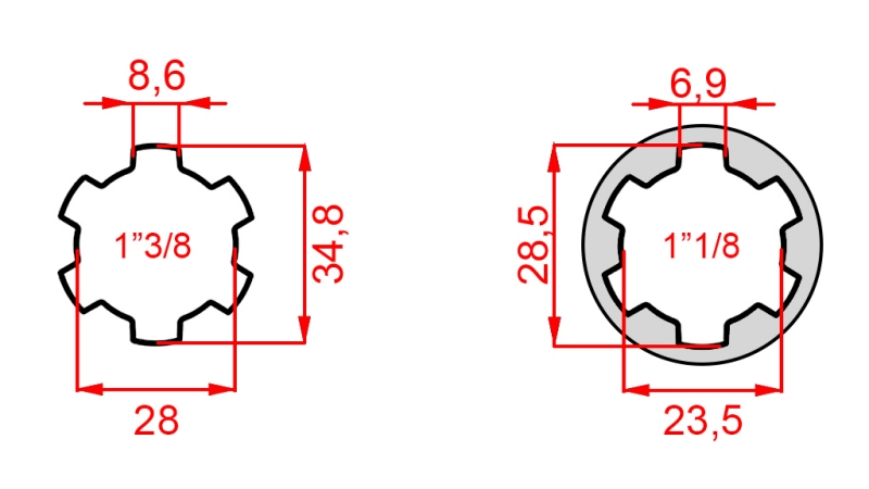 PTO ADAPTER ADAPTER FROM 1-1/8 TO 1-3/8 (47,5 mm)