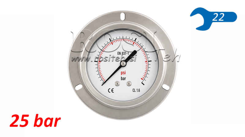 MANOMETRS DN100 AIZ 0 - 25 BAR - 1/2