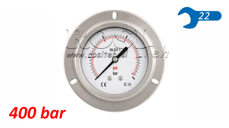MANOMETRS DN100 AIZMUGURĒ 0 - 400 BAR - 1/2