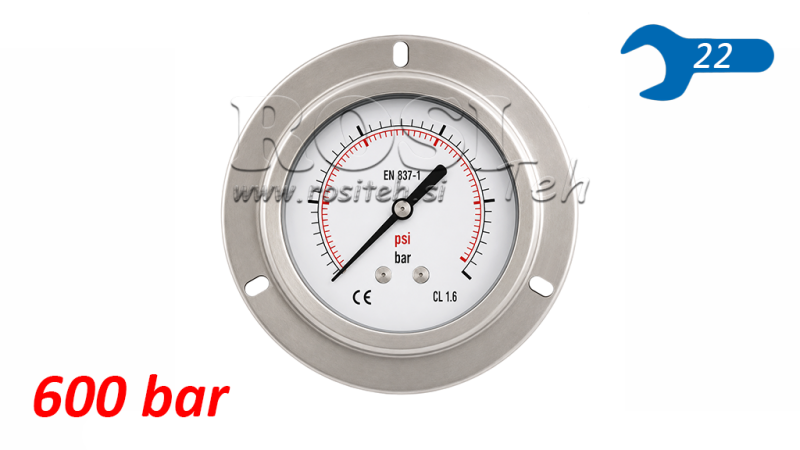 MANOMETRS DN100 AIZMUGURĒ 0 - 600 BAR - 1/2