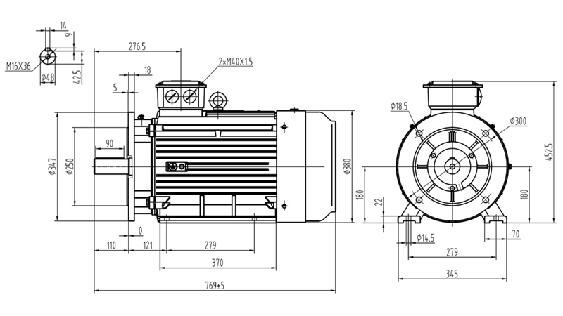 22KW-ELEKTRISKAIS MOTORS Y3 180L-4_1470RPM 3FĀZU KĀJAS+FLANGE-B3B5