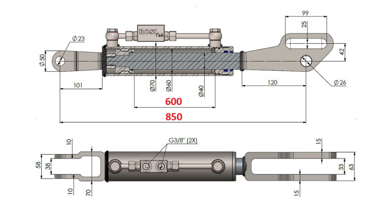 BRAÇO DE LEVANTE HIDRÁULICO COM FORQUILHA DE 2TON. 60/40-250 (600MM-850MM)