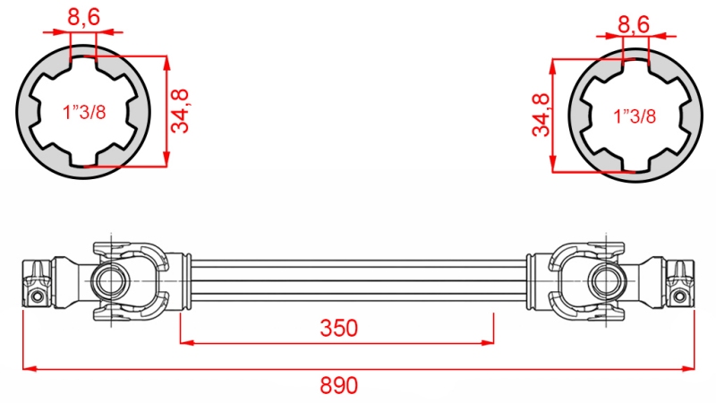 ECO KARDANAS 890mm 30-75HP STANDAARD