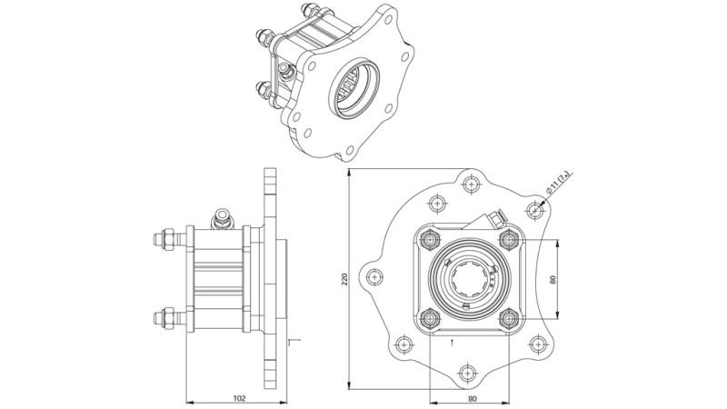 Dimensões DE SAÍDA PARA BOMBA HIDRÁULICA - MERCEDES ATEGO-1 - 7 FUROS