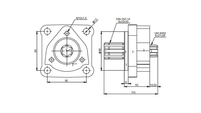 Dimensijas 4X3 ADAPTERIS ČUGUNA PUMPAM