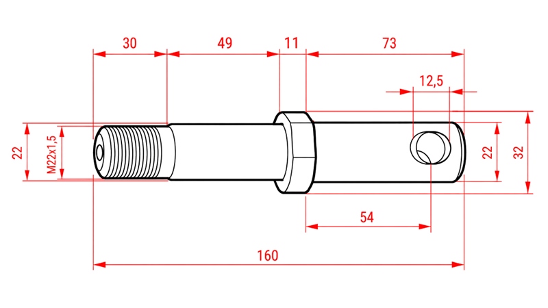 MONTAŽNI KLIN fi22mm PODALJŠAN Z NAVOJEM M22x1,5