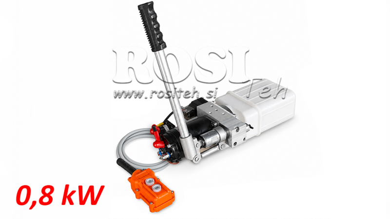 MINI HÜDRAULILINE ÜKSUS 24V DC - 0.8KW = 0.5CC - 1.5 LIITRID - ÜHEKÜLGNE ÜKSUS (PVC) KÄSIPUMPAGA
