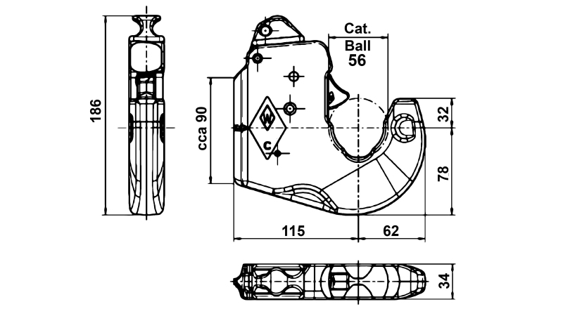 GANCIO RAPIDO INFERIORE PER SOLLEVATORE TRATTORE BRACCI IDRAULICI KAT.2 WALTERSCHEID