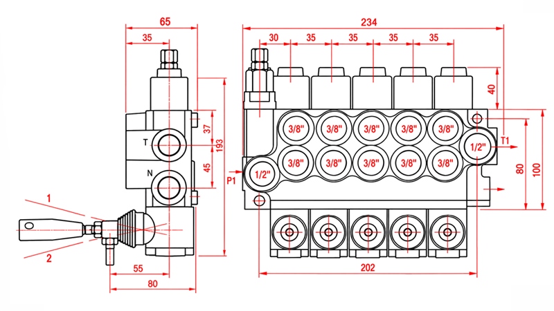 HIDRAULISKAIS ROKAS VĀRSTS – 5 SEKCIJU SADALĪTĀJS 5xR40 ECO