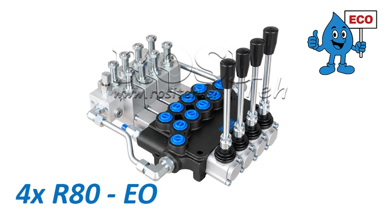HIDRAULISKAIS ELEKTRO-ROKAS VĀRSTS (BEZ SPOLĒM) – 4 SEKCIJU SADALĪTĀJS 4xR80-EO ECO