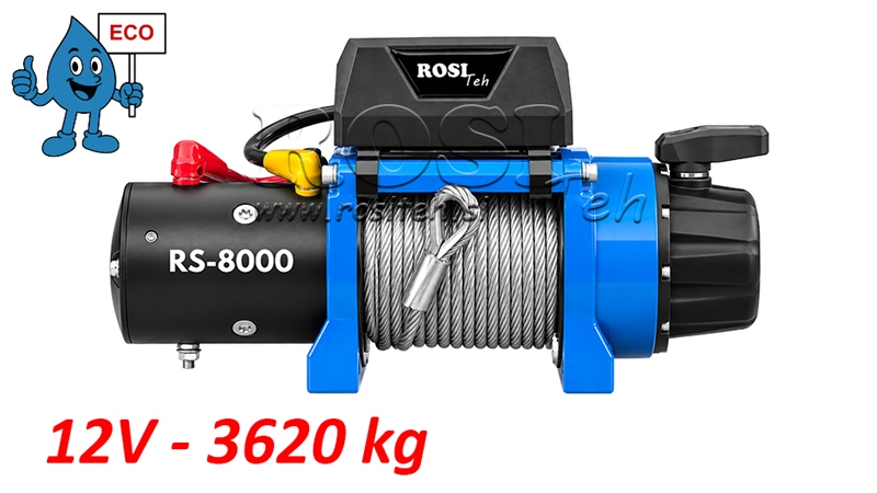 12 V ELEKTRISKĀ VINČA RS-8000 - 3620 KG - TĒRAUDA TROSE - ECO