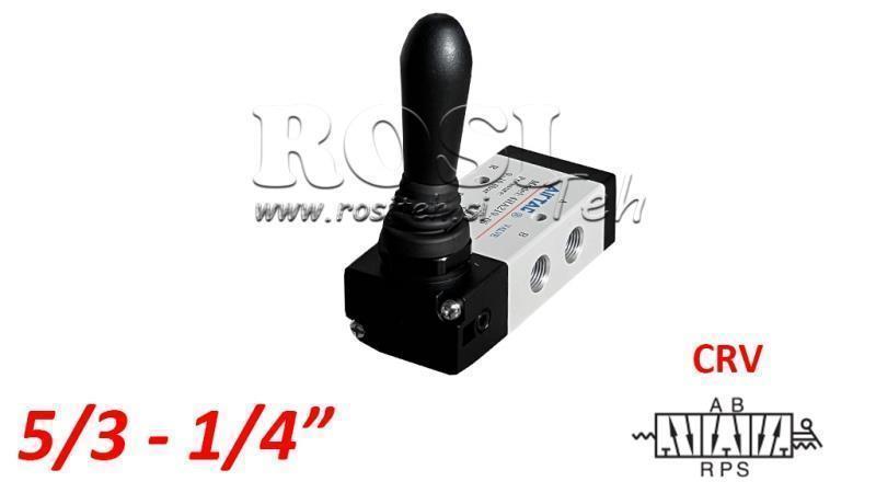 Gaisa rokas vārsts 5/3 1/4 PRT-0853-CRV atgriešana ar atsperi