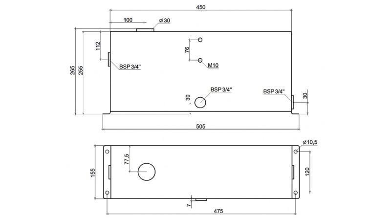 RESERVATÓRIO METÁLICO 12 LITROS CUBO 255x120x450mm COMPLETO COM EQUIPAMENTO