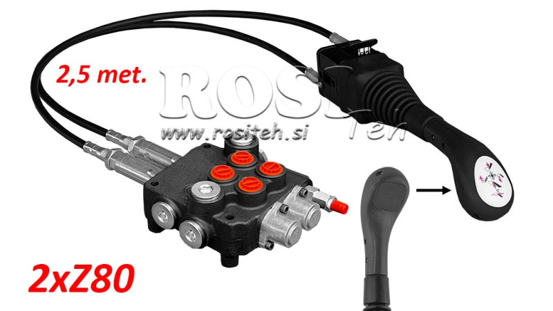 JOYSTICK WITHOUT BUTTON - BOWDEN CABLE 2,5 m + HYDRAULIC VALVE 2xZ80