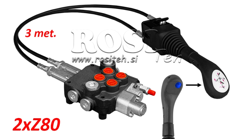 JOYSTICK 1x POGA - BOWDEN TROSE 3 m + HIDRAULISKAIS VĀRSTS 2xZ80 + PELDOŠĀ FUNKCIJA