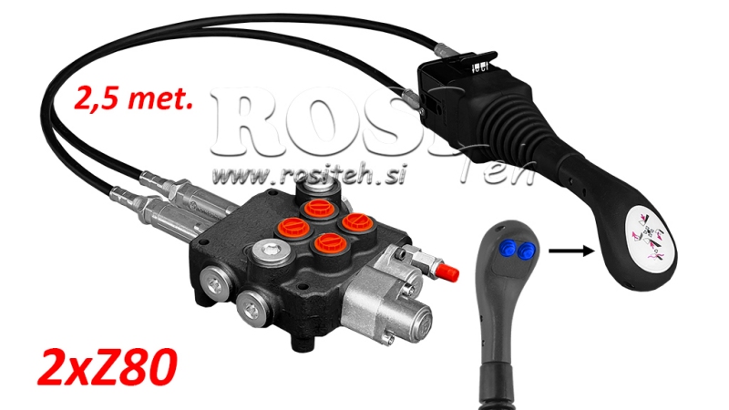 JOYSTICK 2x POGA - BOWDEN TROSE 2,5 m + HIDRAULISKAIS VĀRSTS 2xZ80 + PELDOŠĀ FUNKCIJA