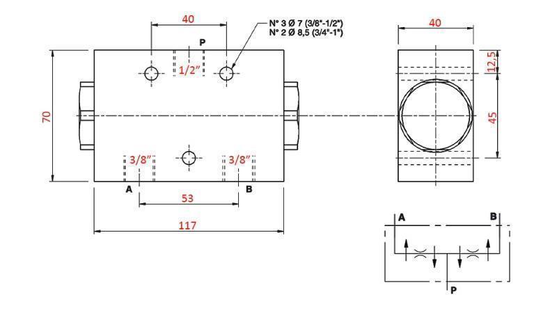 VÁLVULA DE DISTRIBUIÇÃO HIDRÁULICA FLUXO V1026 DFL 40-60 lit - 3/8 - 250 bar (máx.300 bar) METAL