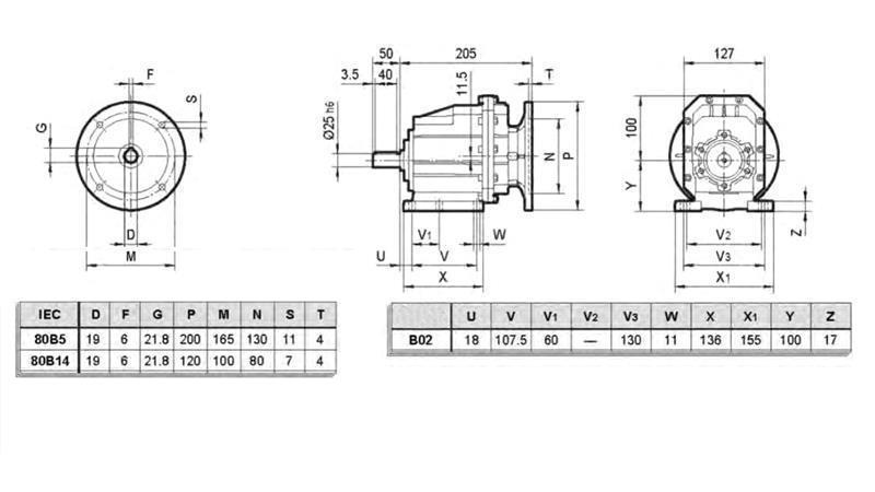 ERC02 samazinātājs elektriskajam motoram MS80 (1.1-1.5kW) attiecība 24:1