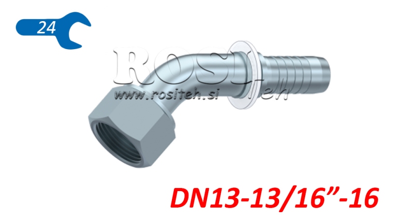 HIDRAULISKĀ SAVIENOJUMS DKORFS SIEVIETES ELBOW 45° DN13-13/16-16