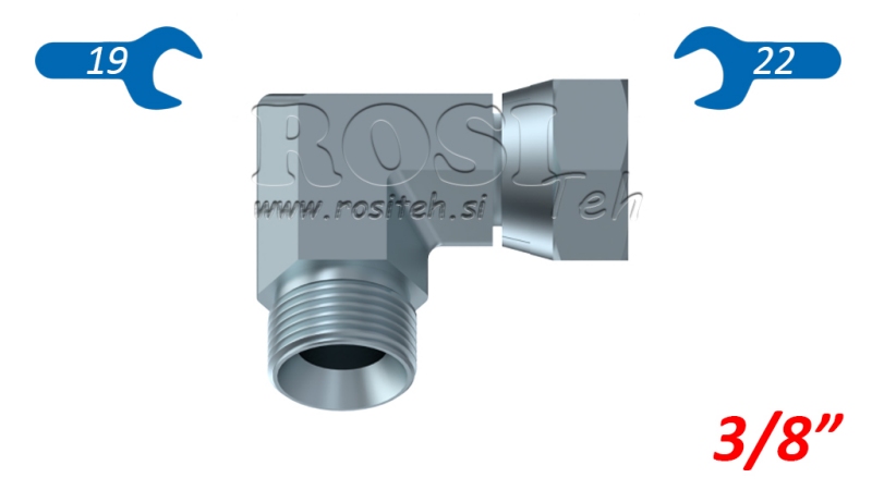 HIDRAULISKAIS ELBOW 90° BSP ĪSSA GRIEŽAMĀ NUT-VĪRIEŠA 3/8