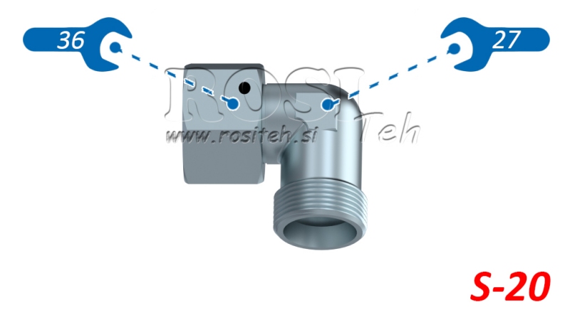 HIDRAVLIČNO KOLENO 90° S-20 Z VRTLJIVO MATICO M30x2