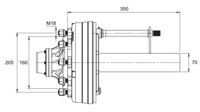 HALVAKSEL MED BREMSER - 3600 kg (6 SKRUE) - 250 mm