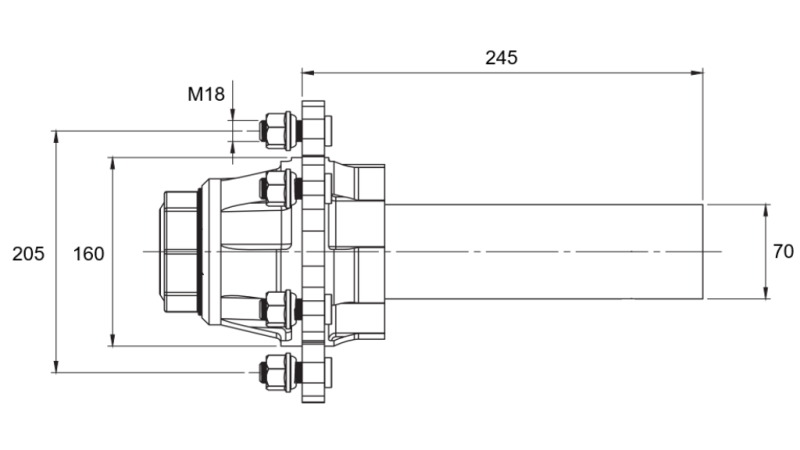 PUSASS BEZ BREMZĒM - 3600 kg (6 SKRŪVES) - 245 mm