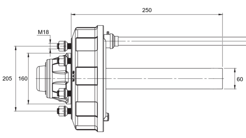 HALVAXEL MED BROMSAR - 2700 kg (6 SKRUVAR) - 250 mm