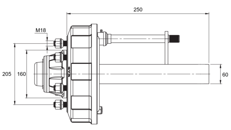 PUSASS AR BREMZĒM - 2700 kg (6 SKRŪVES) - 250 mm