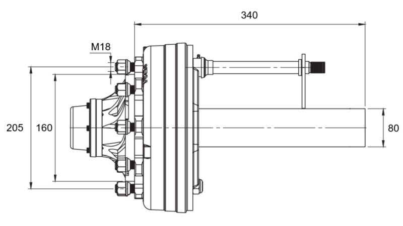 PUSASS AR BREMZĒM - 4400 kg (6 SKRŪVES) - 340 mm