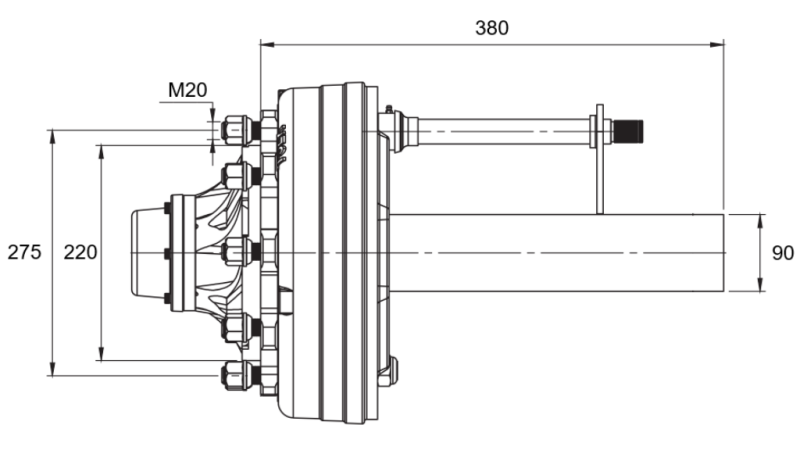 PUSASS AR BREMZĒM - 5000 kg (8 SKRŪVES) - 380 mm