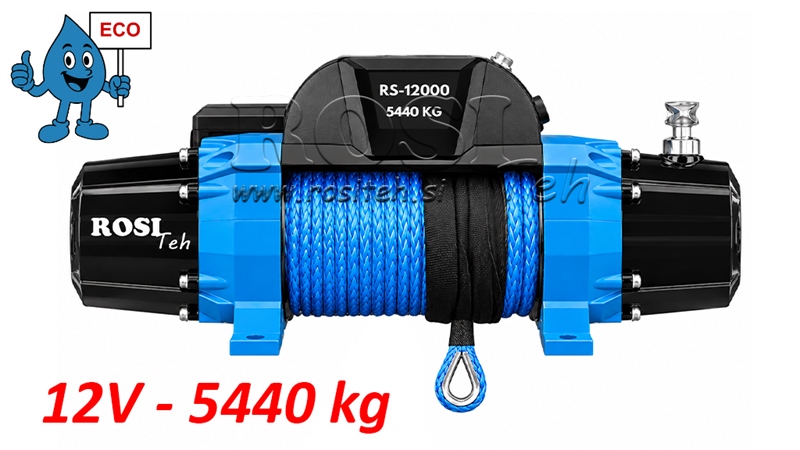12 V ELEKTRISKĀ VINČA RS-12000 - 5440 kg - SINTĒTISKĀ VIRVE - ECO