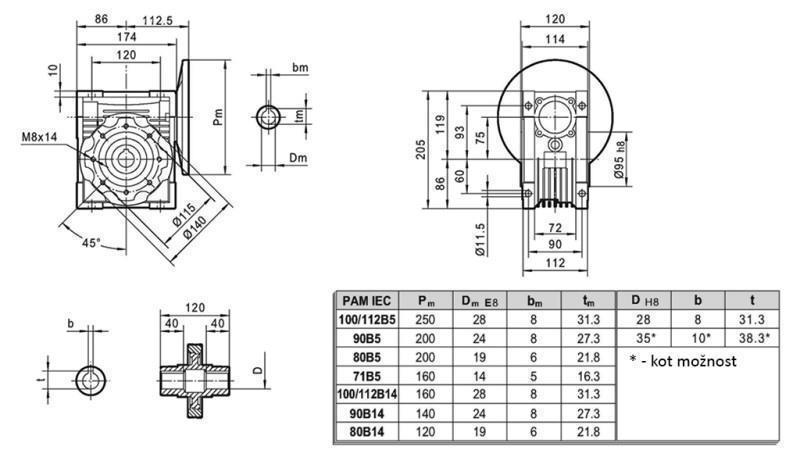 REDUTOR PMRV-75 PARA MOTOR ELÉTRICO MS90 (1.1-1.5kW) RAZÃO 20:1