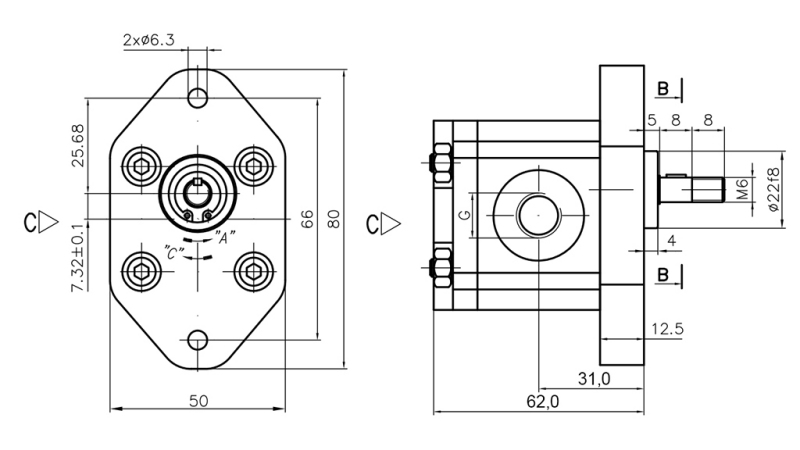 HYDRAULPUMP 00C1X032 GR.0 - 1cc - HÖGER